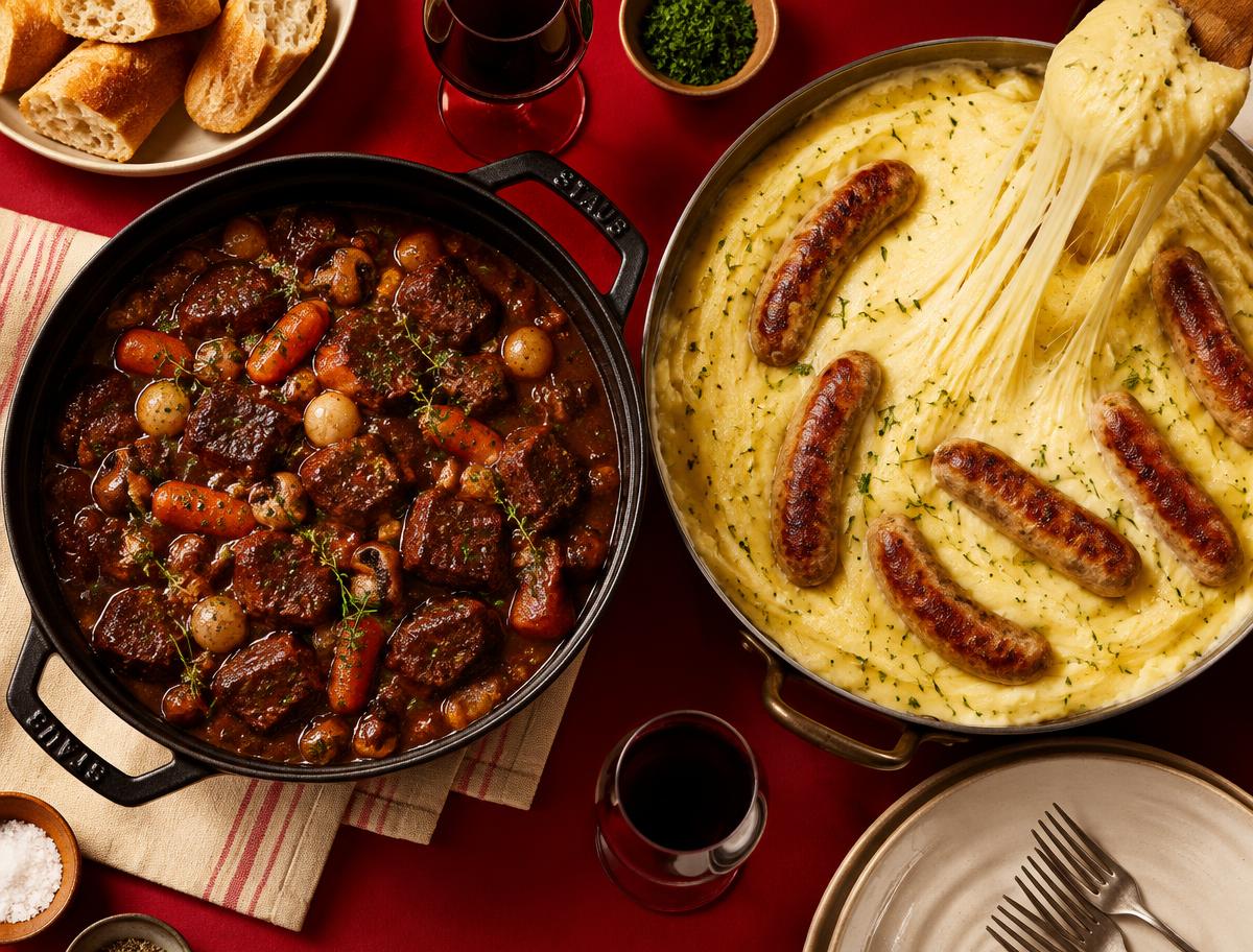 Bœuf bourguignon et saucisse-aligot à partager